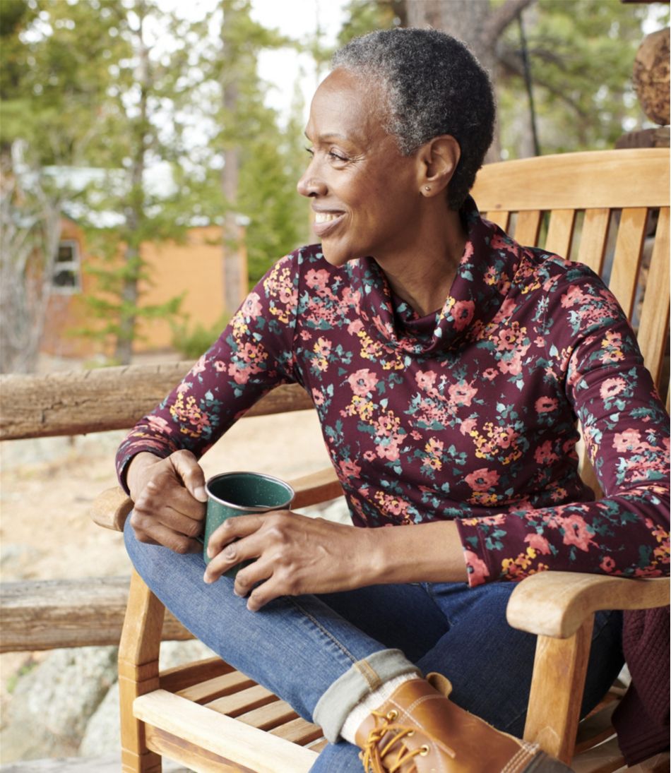 Women's Pima Cotton Tee, Long-Sleeve Cowlneck Print L.L.Bean New