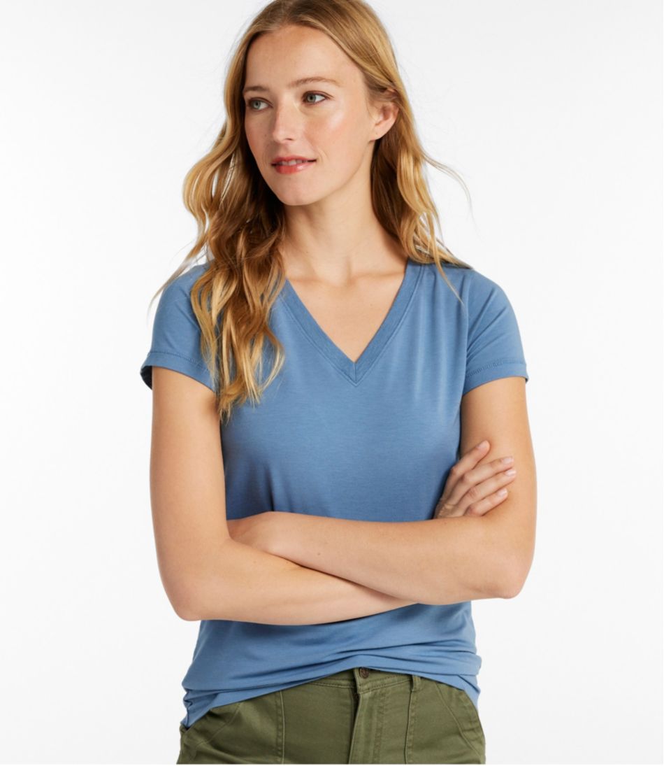 Women's Soft Stretch Supima-Blend Tee, Short-Sleeve V-Neck L.L.Bean Featured