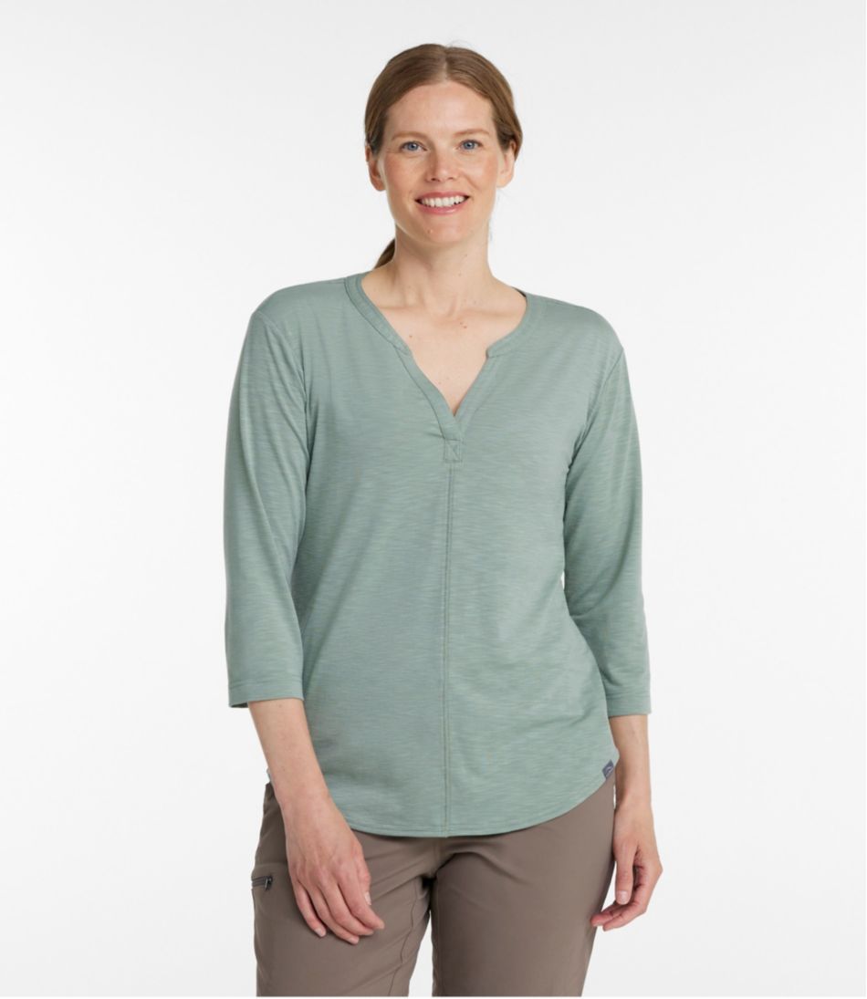 Women's Streamside Tee, Three-Quarter-Sleeve Splitneck L.L.Bean Trending