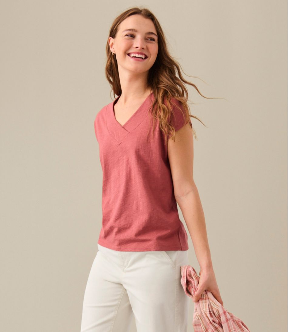 Women's Organic Cotton Tee, V-Neck Cap-Sleeve L.L.Bean Best Seller