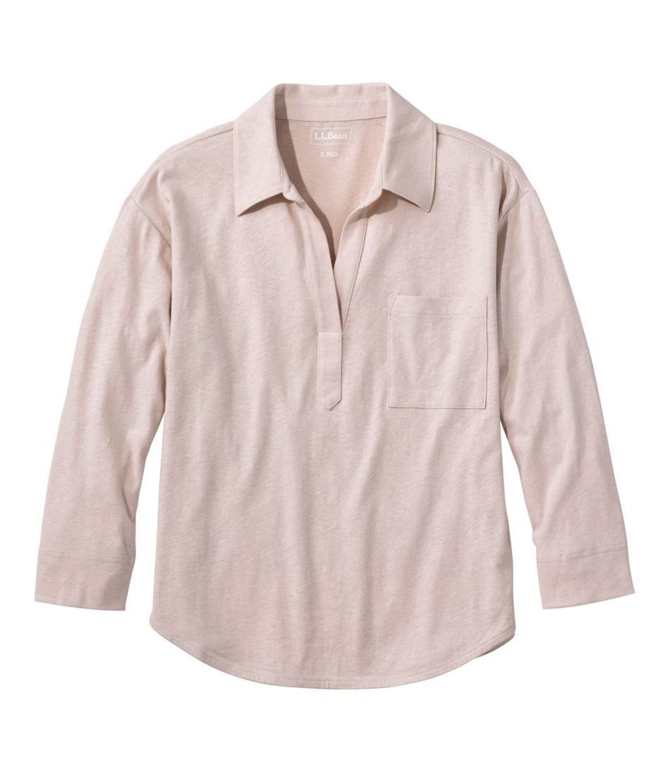 Women's Linen/Cotton Tee, Three-Quarter-Sleeve Splitneck Polo L.L.Bean Classic