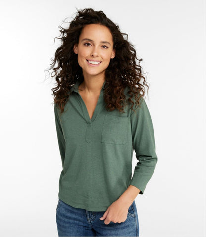 Women's Linen/Cotton Tee, Three-Quarter-Sleeve Splitneck Polo L.L.Bean Classic