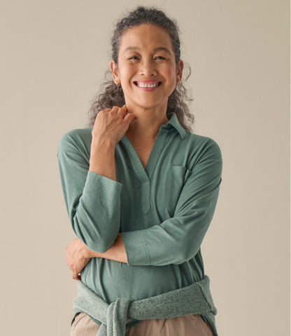 Women's Linen/Cotton Tee, Three-Quarter-Sleeve Splitneck Polo L.L.Bean Classic