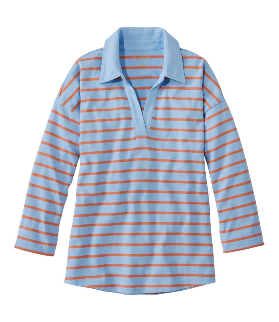 Women's Heritage Mariner Top, Splitneck Polo Three-Quarter-Sleeve Stripe L.L.Bean Essential