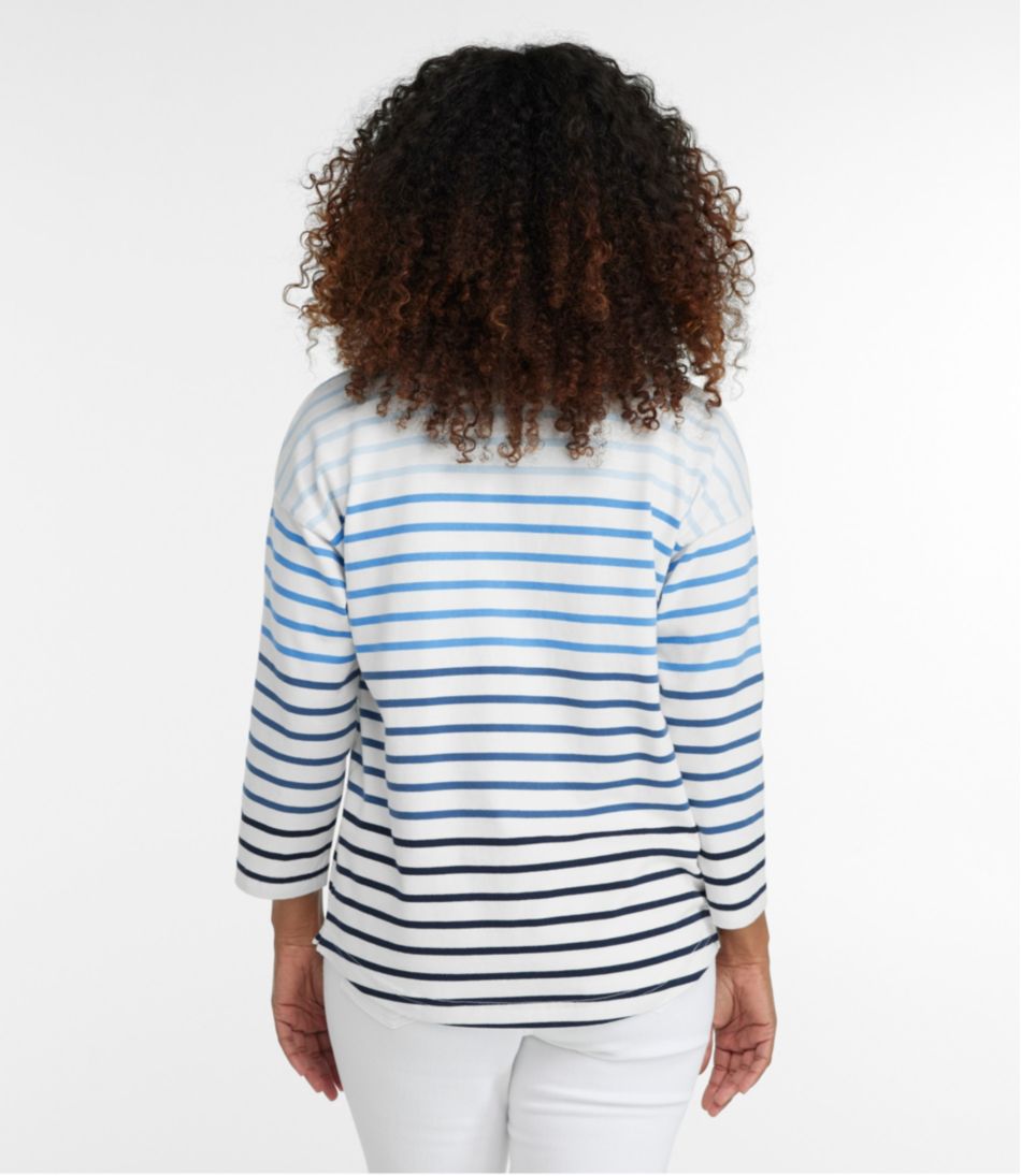 Women's Heritage Mariner Top, Splitneck Polo Three-Quarter-Sleeve Stripe L.L.Bean Essential