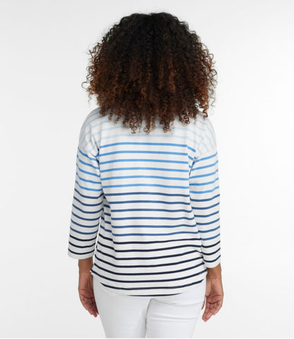 Women's Heritage Mariner Top, Splitneck Polo Three-Quarter-Sleeve Stripe L.L.Bean Essential