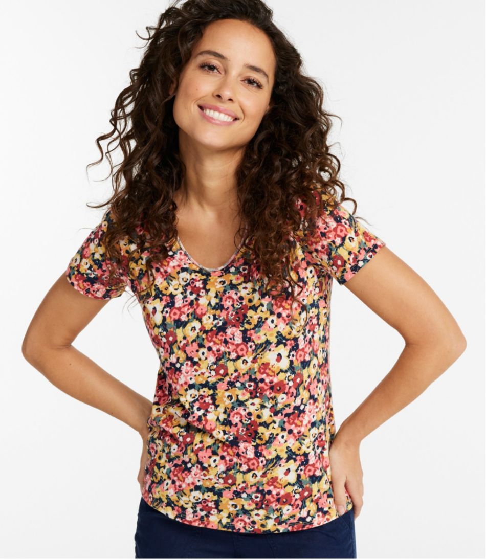 Women's Organic Cotton Tee, V-Neck Short-Sleeve Print L.L.Bean Value
