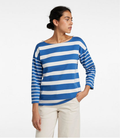 Women's Heritage Mariner Top, Boatneck Three-Quarter-Sleeve Blocked Stripe L.L.Bean New