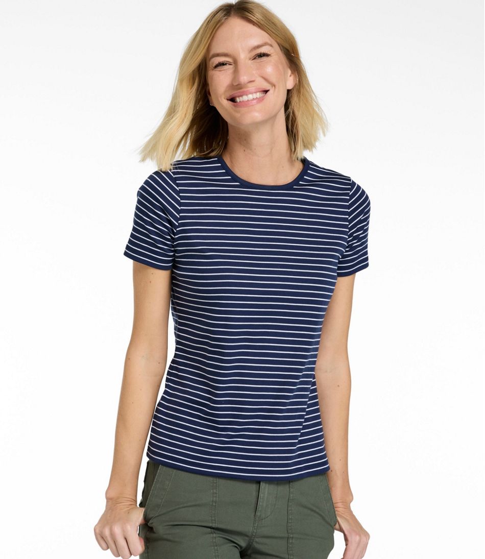 Women's Pima Cotton Tee, Short-Sleeve Crewneck Stripe L.L.Bean Top Pick