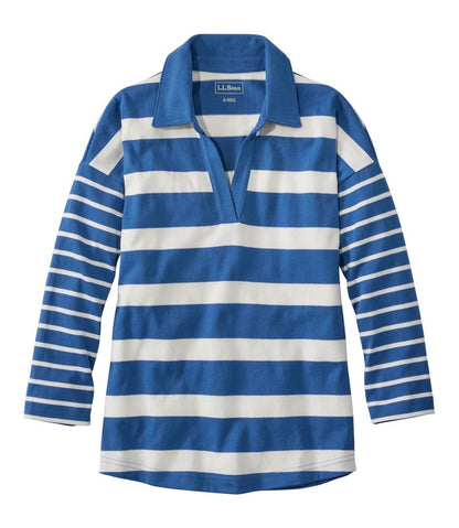 Women's Heritage Mariner Top, Splitneck Polo Three-Quarter-Sleeve, Block Stripe L.L.Bean Value
