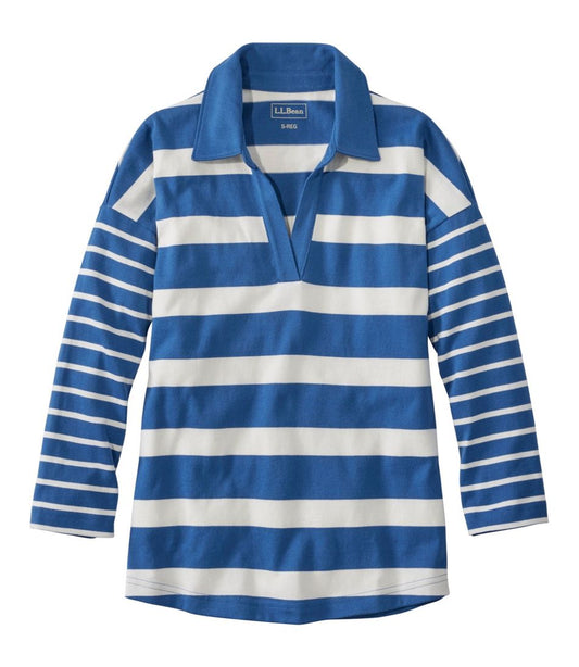 Women's Heritage Mariner Top, Splitneck Polo Three-Quarter-Sleeve, Block Stripe L.L.Bean Value
