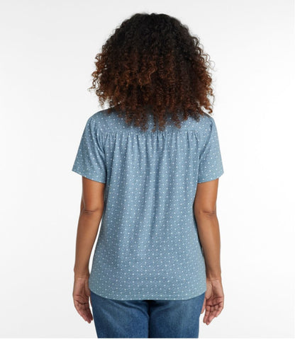 Women's Organic Cotton Tee, Smocked Notch-Neck Short-Sleeve Print L.L.Bean Trending