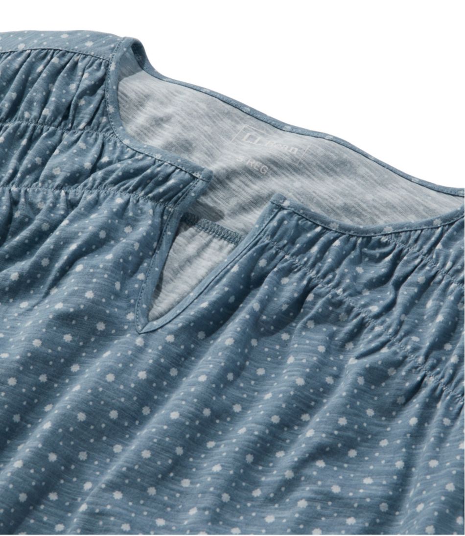 Women's Organic Cotton Tee, Smocked Notch-Neck Short-Sleeve Print L.L.Bean Trending