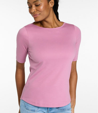 Women's Pima Cotton Tee, Elbow-Sleeve Boatneck L.L.Bean Classic