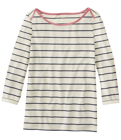 Women's Soft Stretch Supima-Blend Tee, Three-Quarter-Sleeve Boatneck Stripe L.L.Bean New