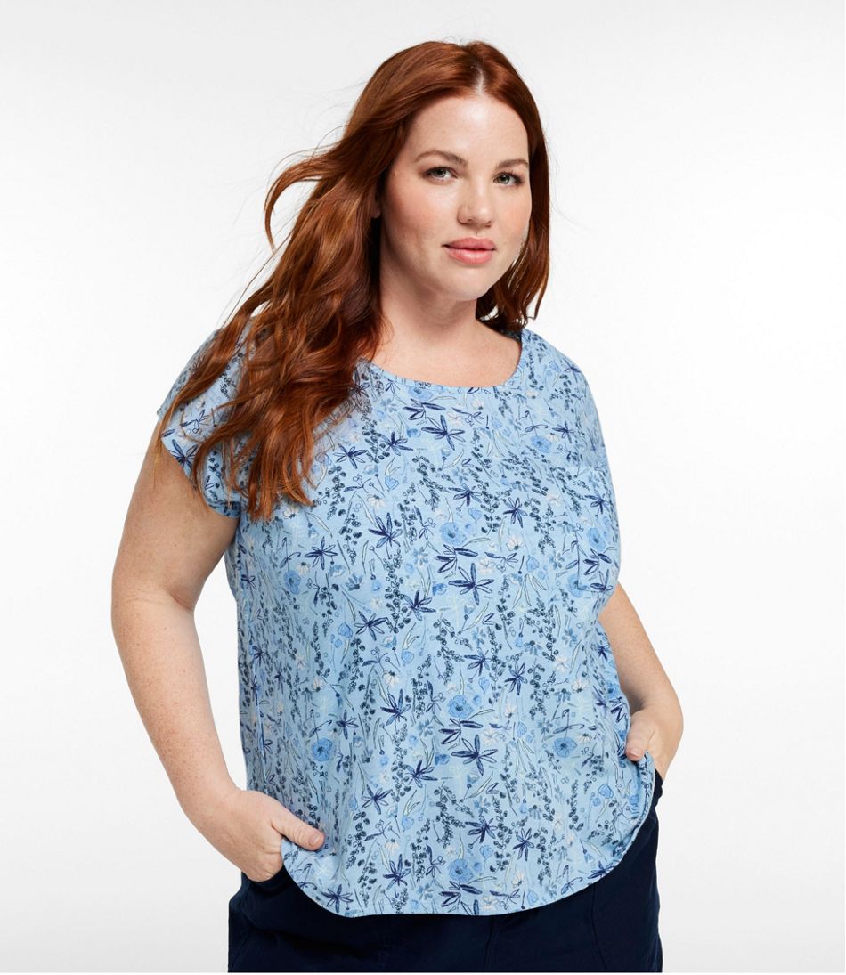 Women's Linen/Cotton Tee, Short-Sleeve Scoopneck Print L.L.Bean Premium