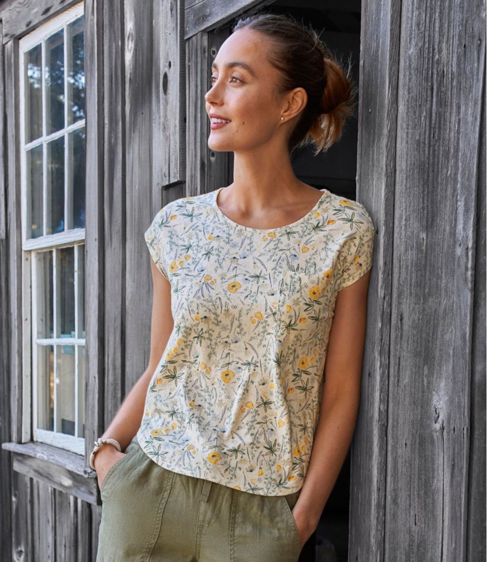 Women's Linen/Cotton Tee, Short-Sleeve Scoopneck Print L.L.Bean Premium