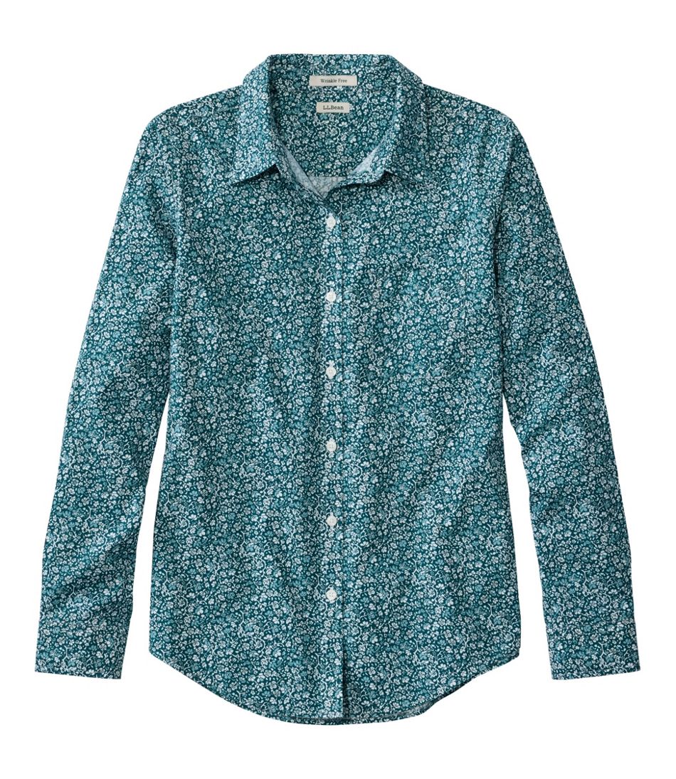 Women's Wrinkle-Free Pinpoint Oxford Shirt, Relaxed Fit Long-Sleeve Print L.L.Bean Featured