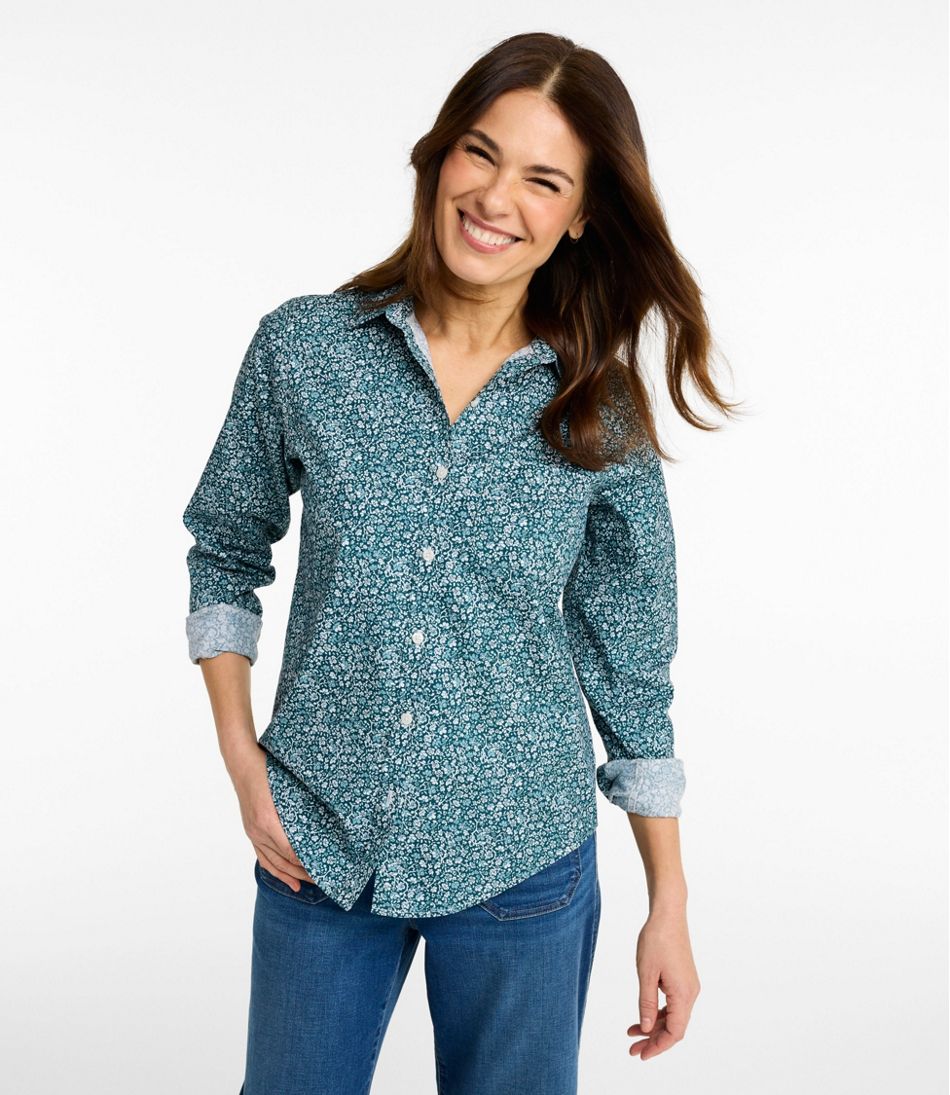 Women's Wrinkle-Free Pinpoint Oxford Shirt, Relaxed Fit Long-Sleeve Print L.L.Bean Featured