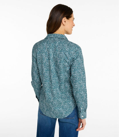 Women's Wrinkle-Free Pinpoint Oxford Shirt, Relaxed Fit Long-Sleeve Print L.L.Bean Featured