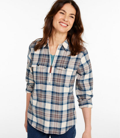 Women's Scotch Plaid Flannel Shirt, Quarter-Zip L.L.Bean Best Seller