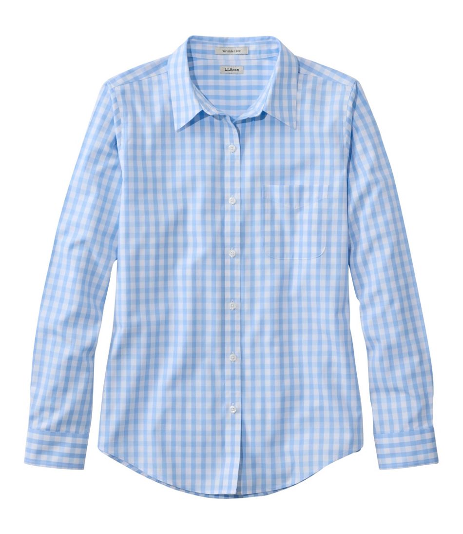 Women's Wrinkle-Free Pinpoint Oxford Shirt, Long-Sleeve Relaxed Fit Plaid L.L.Bean Top Pick