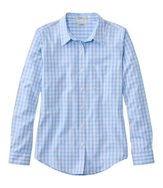 Women's Wrinkle-Free Pinpoint Oxford Shirt, Long-Sleeve Relaxed Fit Plaid L.L.Bean Top Pick