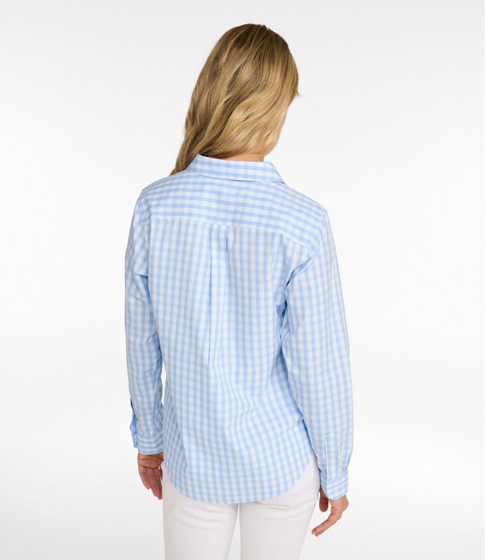 Women's Wrinkle-Free Pinpoint Oxford Shirt, Long-Sleeve Relaxed Fit Plaid L.L.Bean Top Pick