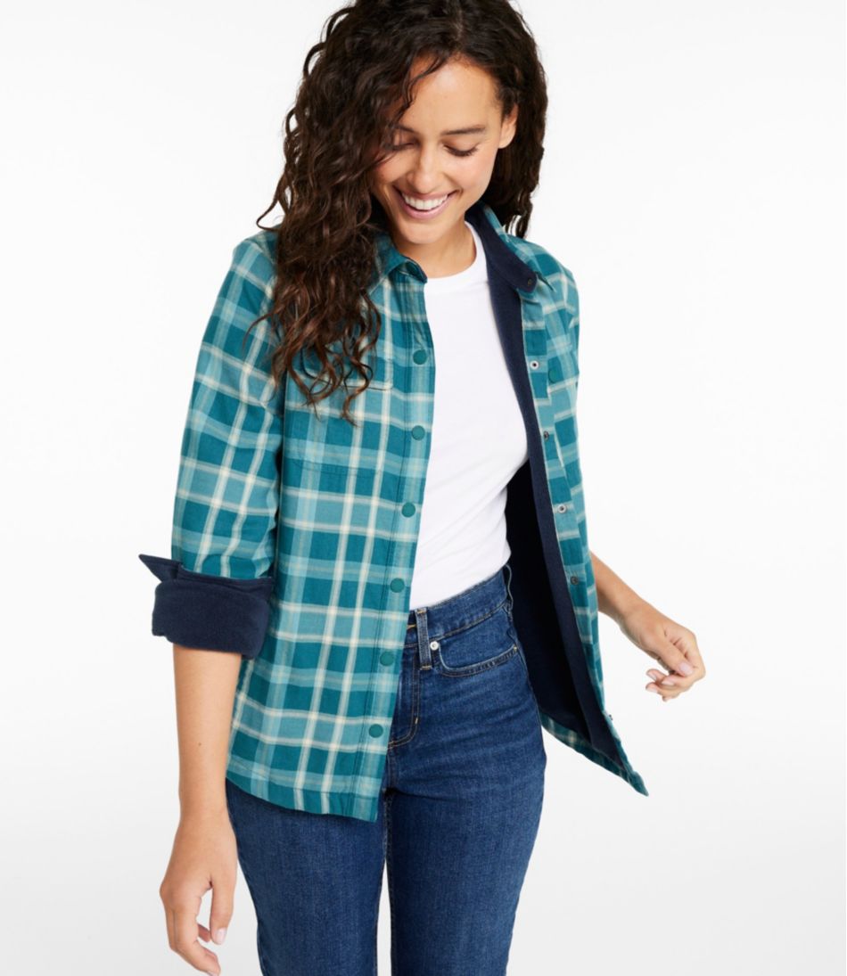 Women's Fleece-Lined Flannel Shirt, Snap-Front Plaid L.L.Bean Classic