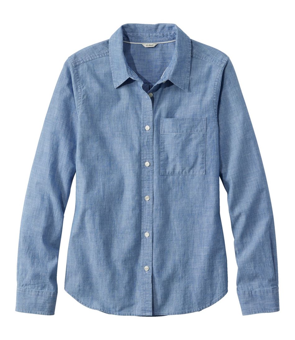 Women's Essential Cotton Shirt, Chambray Long Sleeve L.L.Bean New