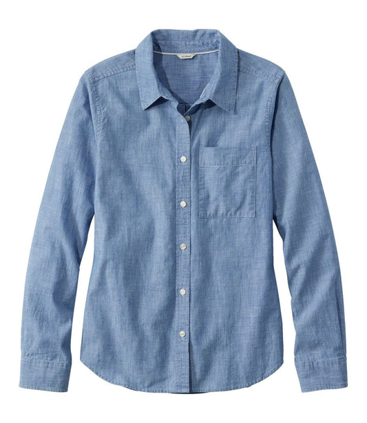 Women's Essential Cotton Shirt, Chambray Long Sleeve L.L.Bean New
