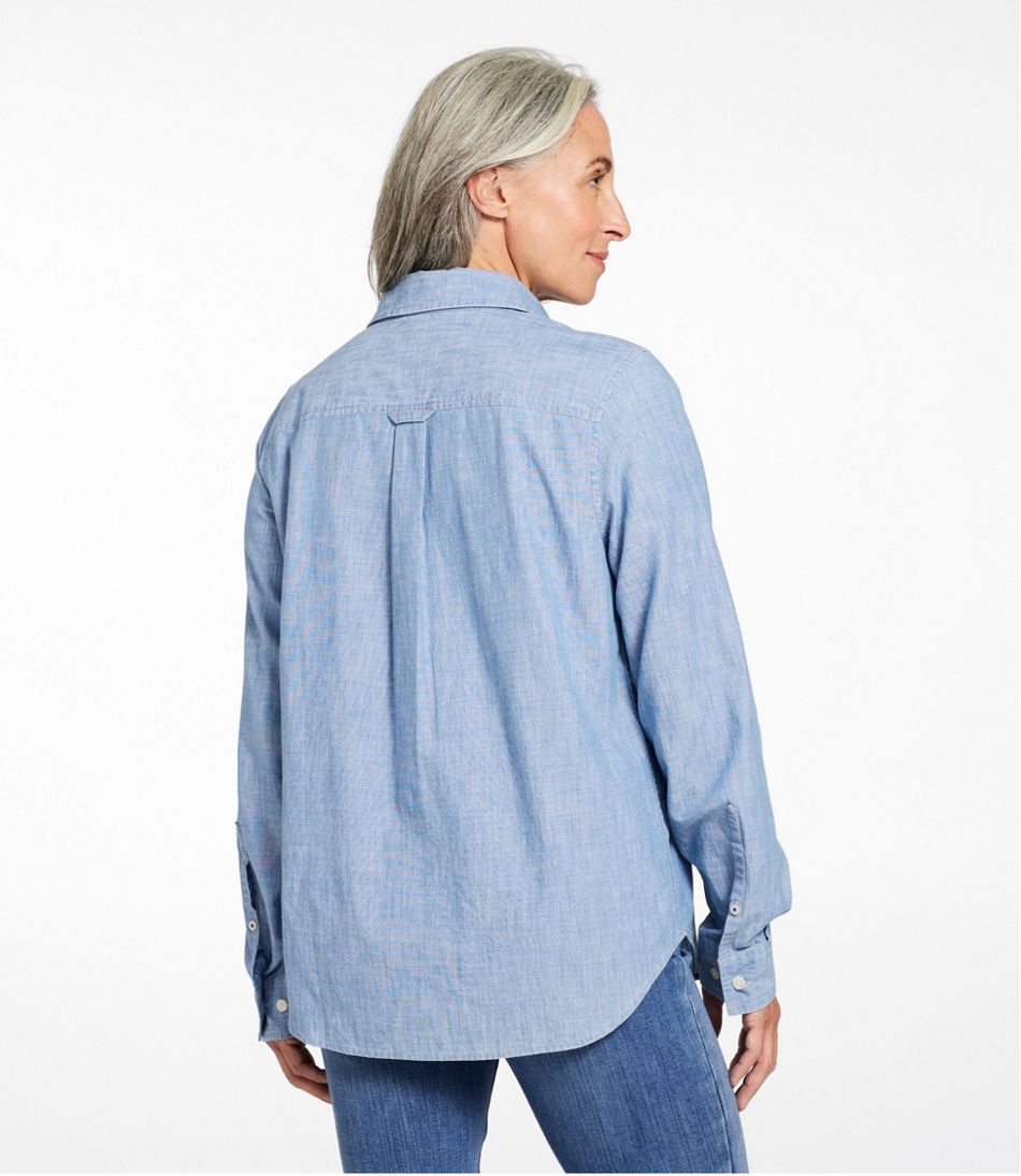 Women's Essential Cotton Shirt, Chambray Long Sleeve L.L.Bean New