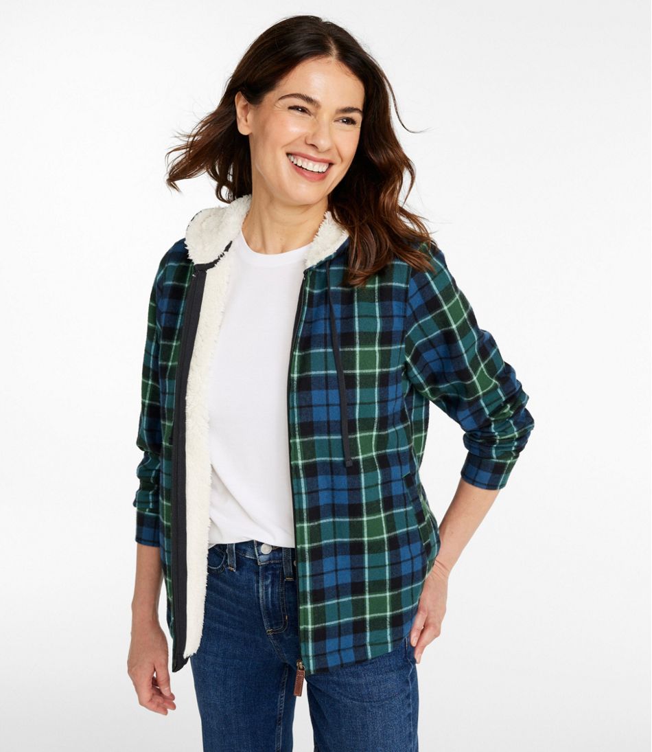 Women's Scotch Plaid Flannel Shirt, Sherpa-Lined Zip Hoodie L.L.Bean Best Seller