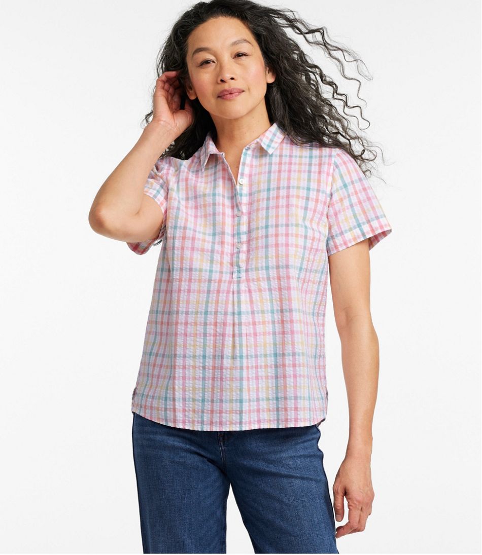Women's Vacationland Seersucker Shirt, Short-Sleeve Popover Plaid L.L.Bean Recommended