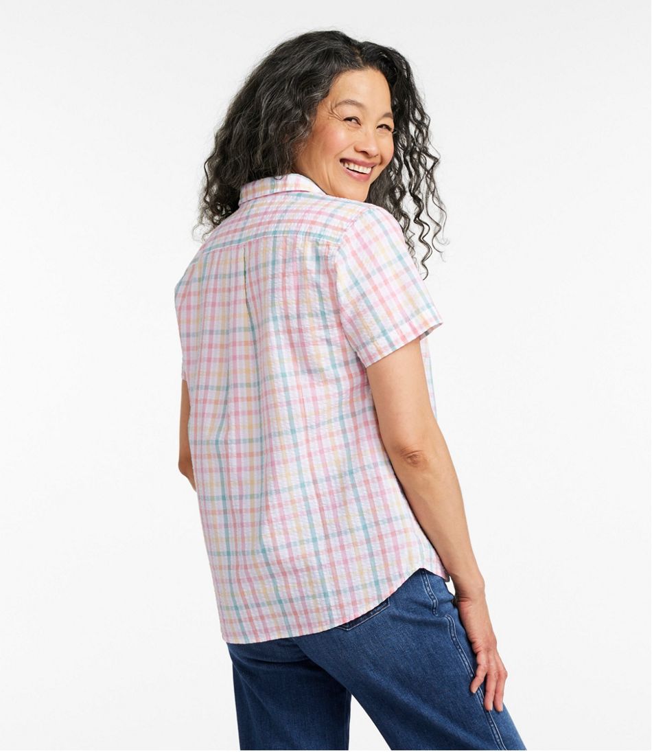 Women's Vacationland Seersucker Shirt, Short-Sleeve Popover Plaid L.L.Bean Recommended