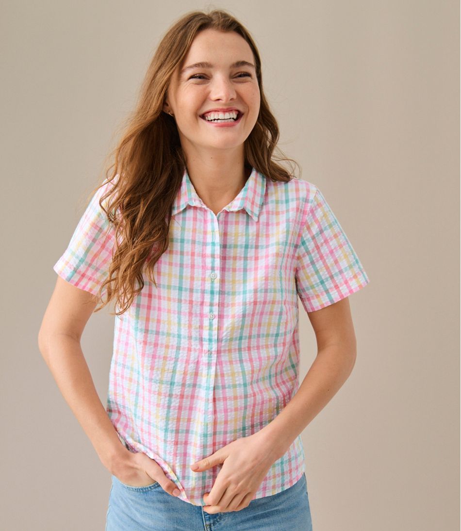 Women's Vacationland Seersucker Shirt, Short-Sleeve Popover Plaid L.L.Bean Recommended