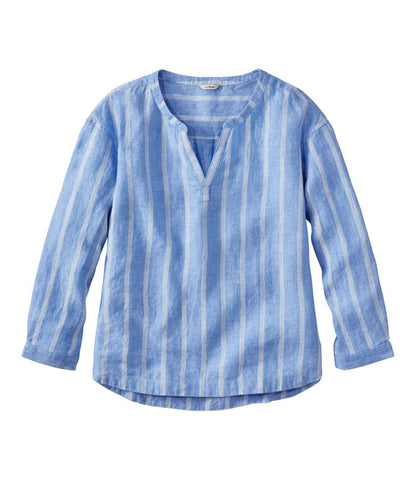 Women's Premium Washable Linen Shirt, Splitneck Stripe L.L.Bean New