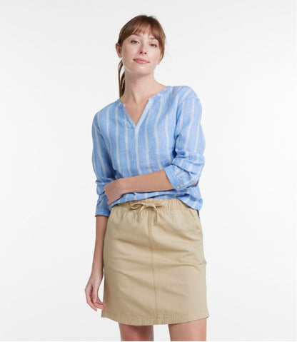 Women's Premium Washable Linen Shirt, Splitneck Stripe L.L.Bean New