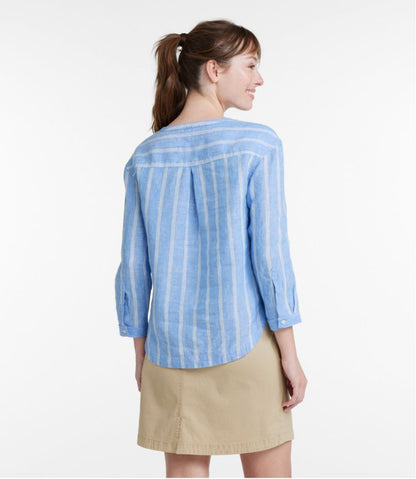 Women's Premium Washable Linen Shirt, Splitneck Stripe L.L.Bean New