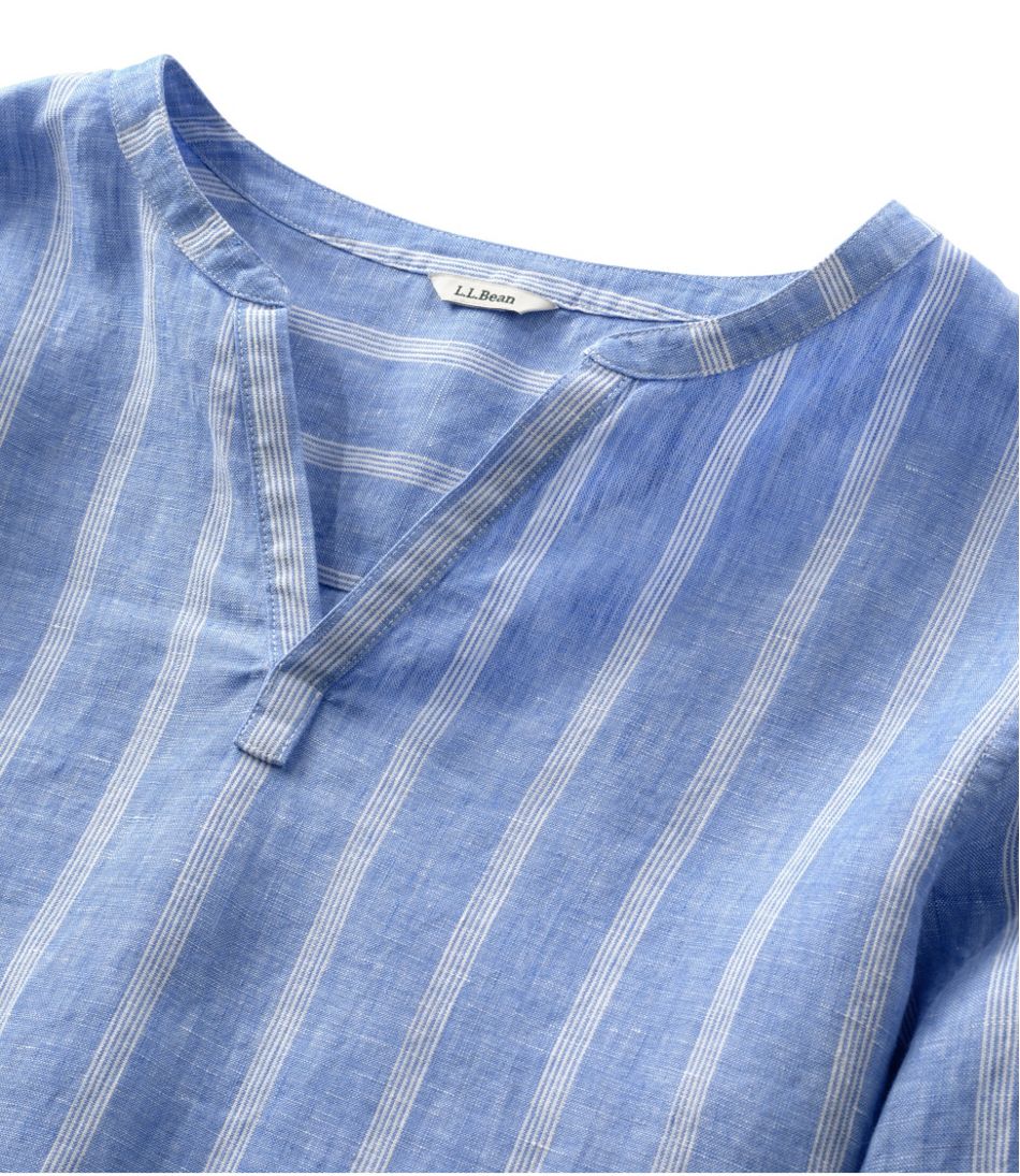 Women's Premium Washable Linen Shirt, Splitneck Stripe L.L.Bean New