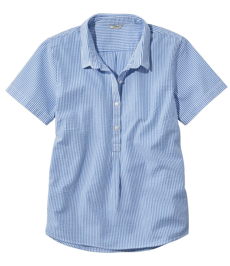 Women's Vacationland Seersucker Shirt, Short-Sleeve Popover Stripe L.L.Bean Popular