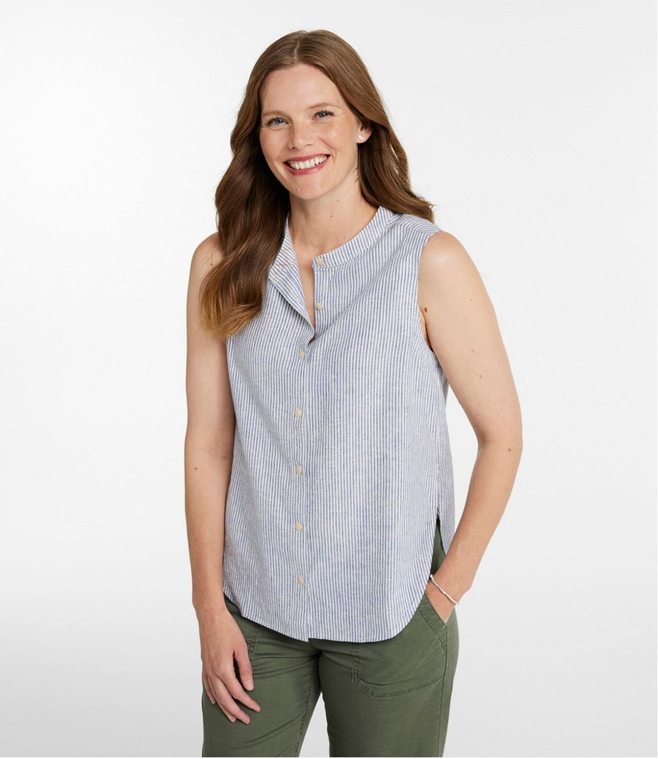 Women's Signature Linen-Blend Button-Front Shirt, Sleeveless L.L.Bean Recommended