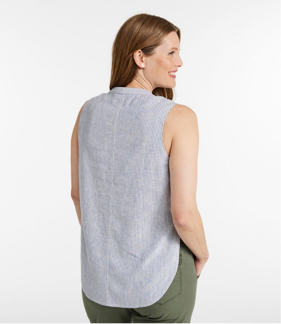 Women's Signature Linen-Blend Button-Front Shirt, Sleeveless L.L.Bean Recommended