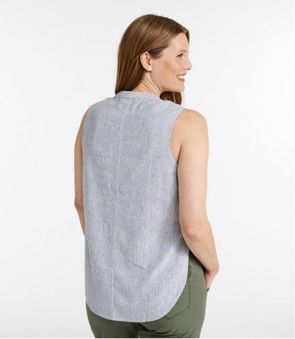 Women's Signature Linen-Blend Button-Front Shirt, Sleeveless L.L.Bean Recommended