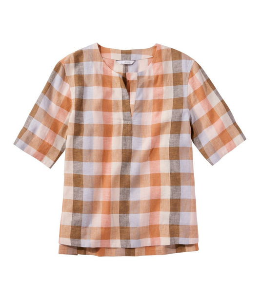 Women's Signature Linen-Blend Splitneck Shirt, Short-Sleeve L.L.Bean Everyday