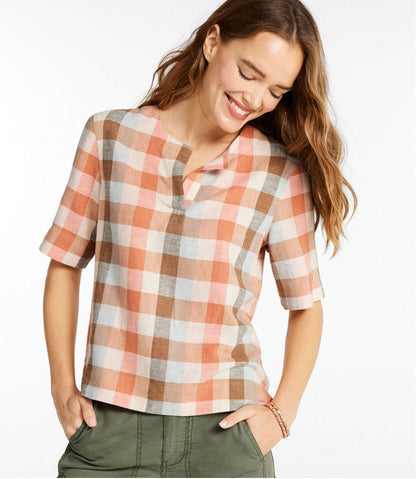 Women's Signature Linen-Blend Splitneck Shirt, Short-Sleeve L.L.Bean Everyday