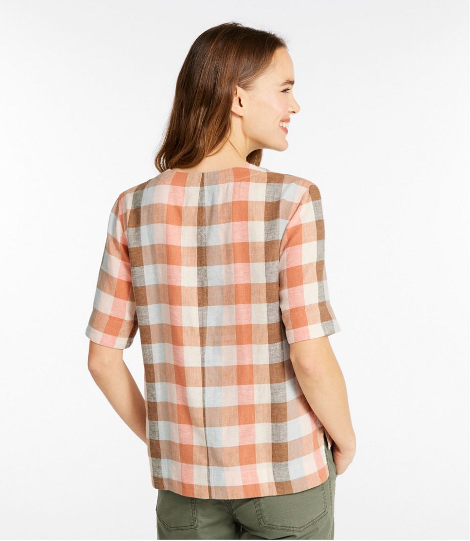 Women's Signature Linen-Blend Splitneck Shirt, Short-Sleeve L.L.Bean Everyday