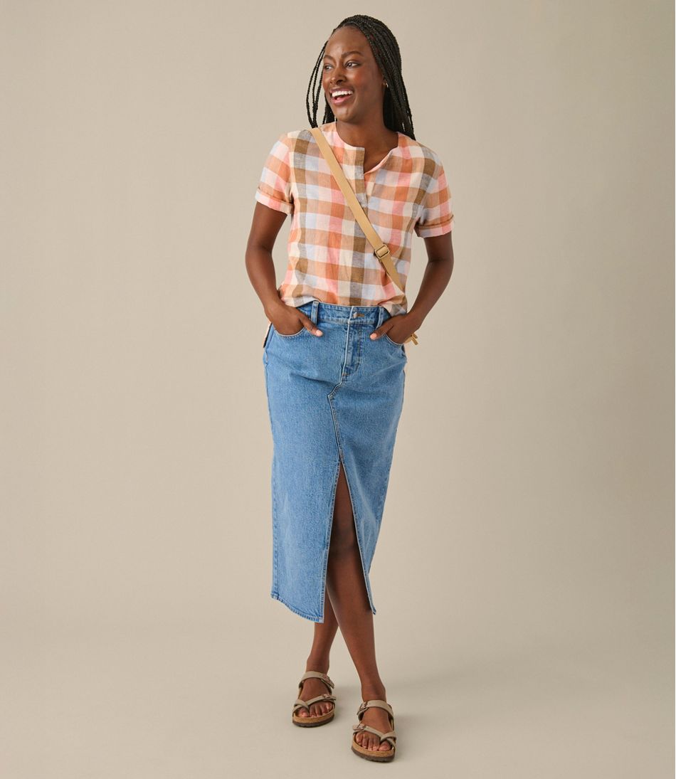 Women's Signature Linen-Blend Splitneck Shirt, Short-Sleeve L.L.Bean Everyday