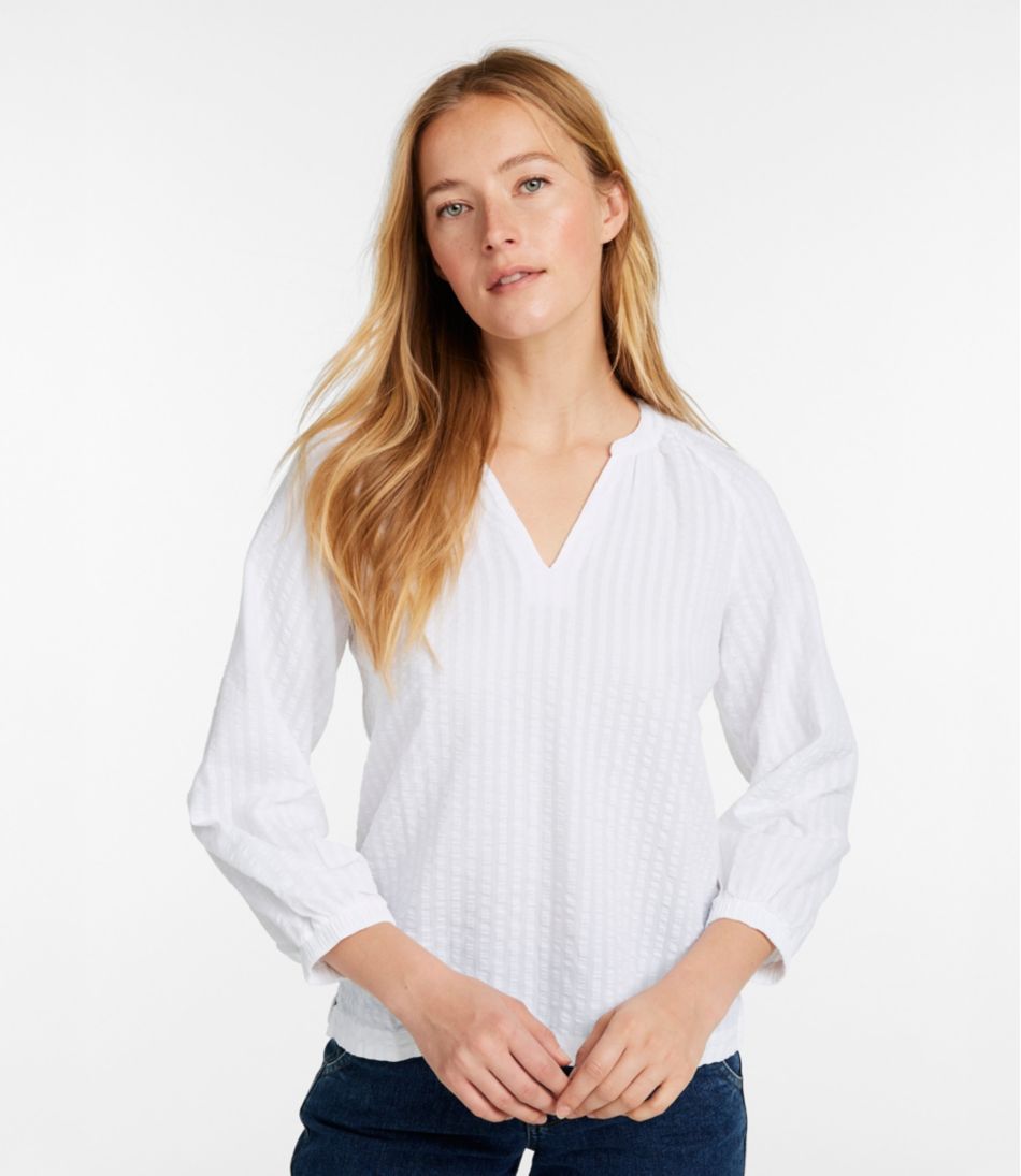 Women's Bean's Seacoast Seersucker Splitneck Shirt L.L.Bean Trending