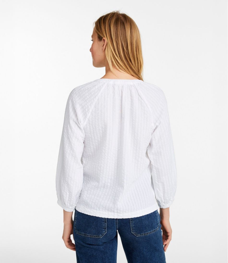 Women's Bean's Seacoast Seersucker Splitneck Shirt L.L.Bean Trending